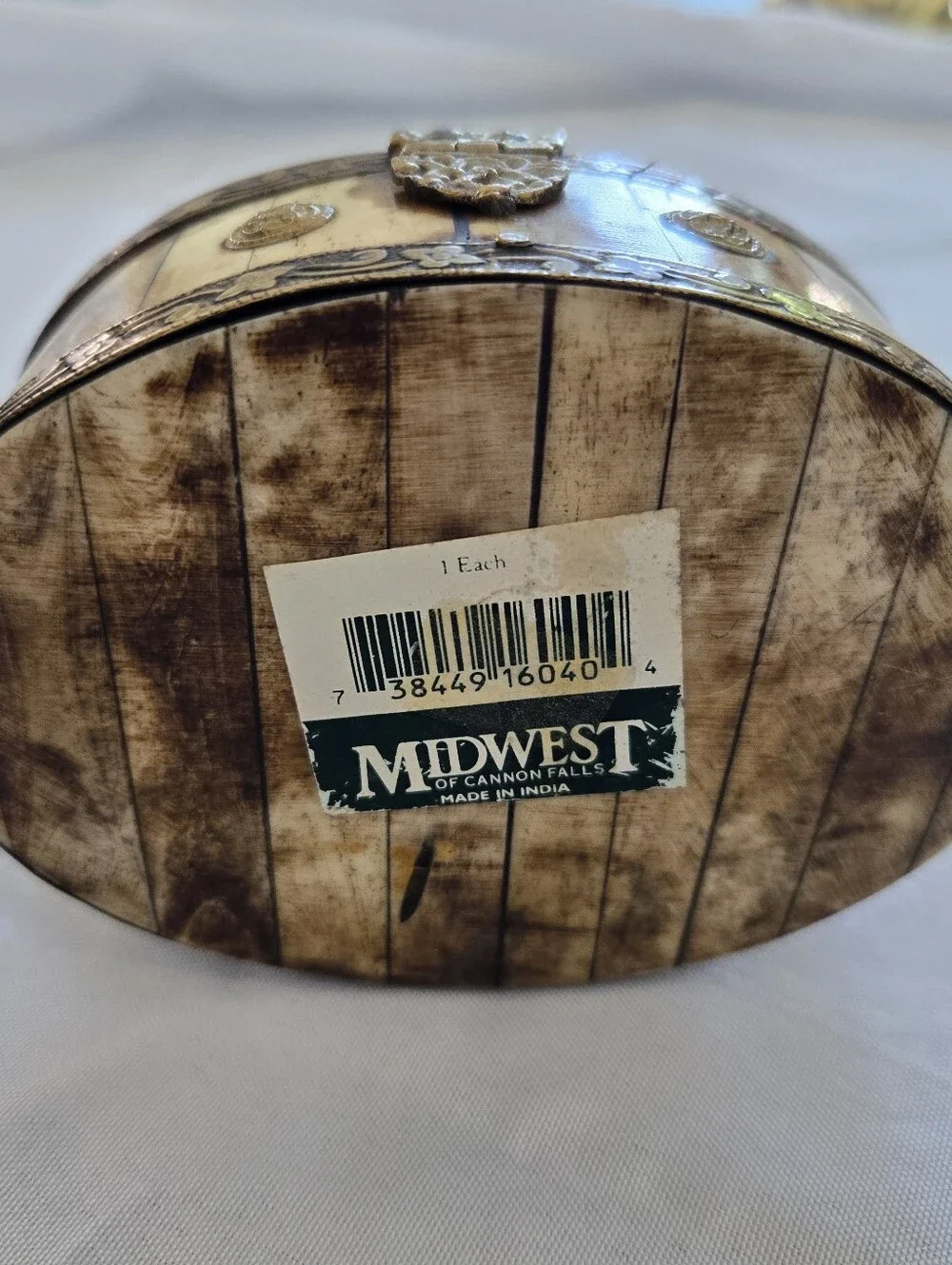 Vintage Camel Bone & Brass Inlay Round Trinket Box India